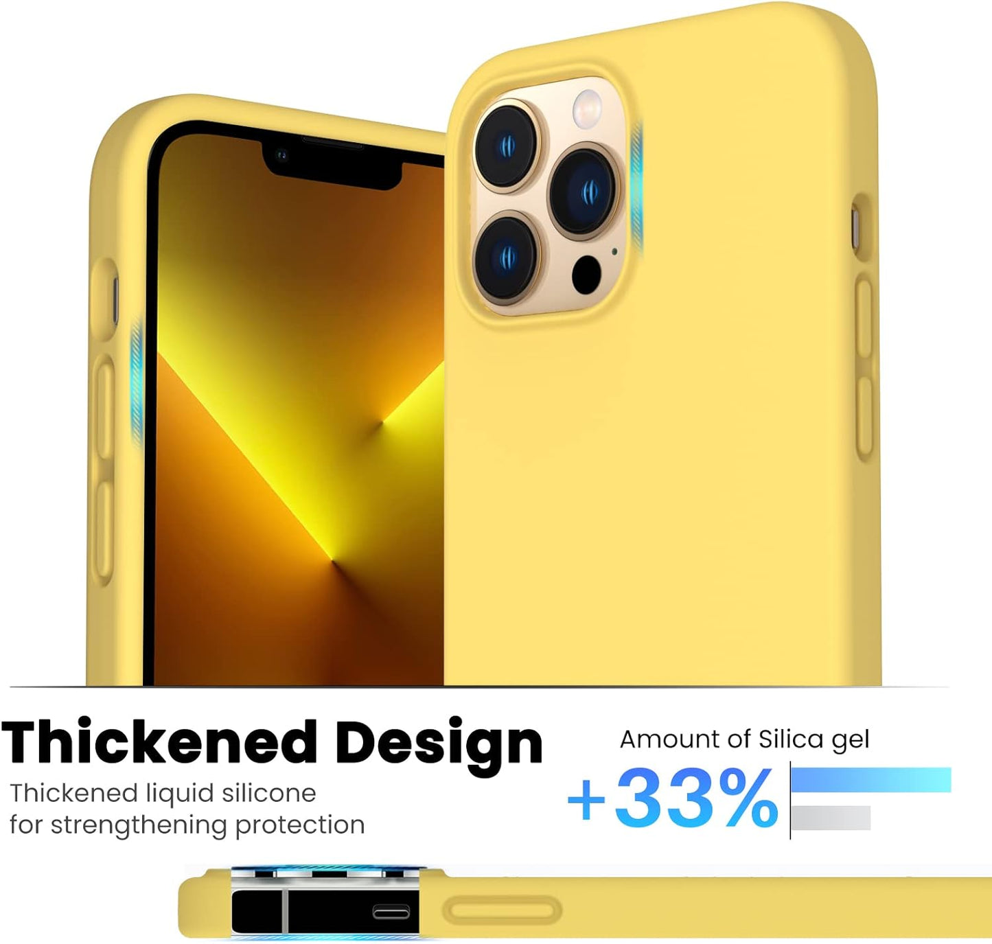 Shockproof Liquid Silicone Designed for Iphone 13 Pro Max Case 6.7", Gel Rubber Comprehensive Protection Anti-Shock Cover Drop Protection 6.7Inch-Lemon Yellow