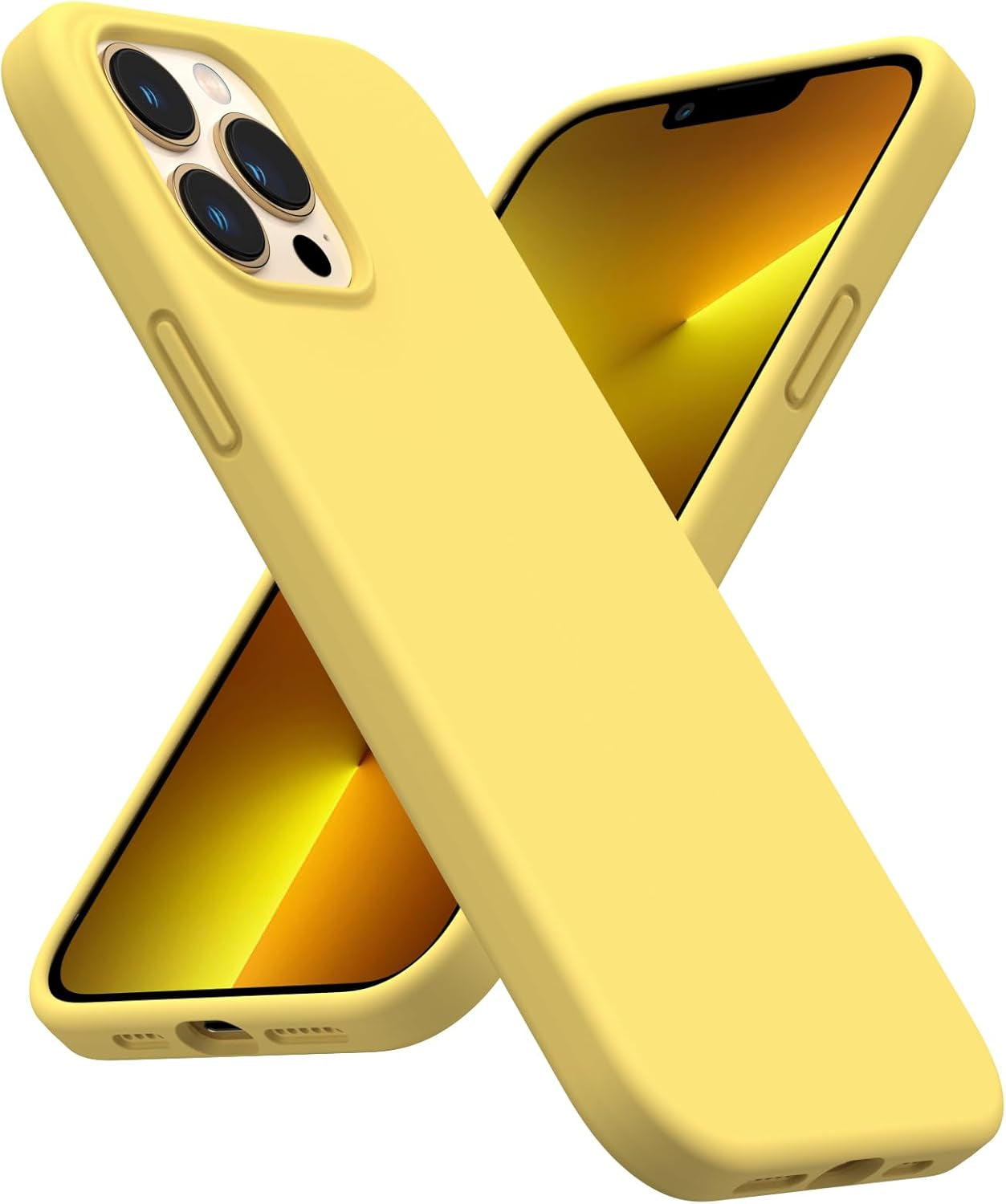 Shockproof Liquid Silicone Designed for Iphone 13 Pro Max Case 6.7", Gel Rubber Comprehensive Protection Anti-Shock Cover Drop Protection 6.7Inch-Lemon Yellow