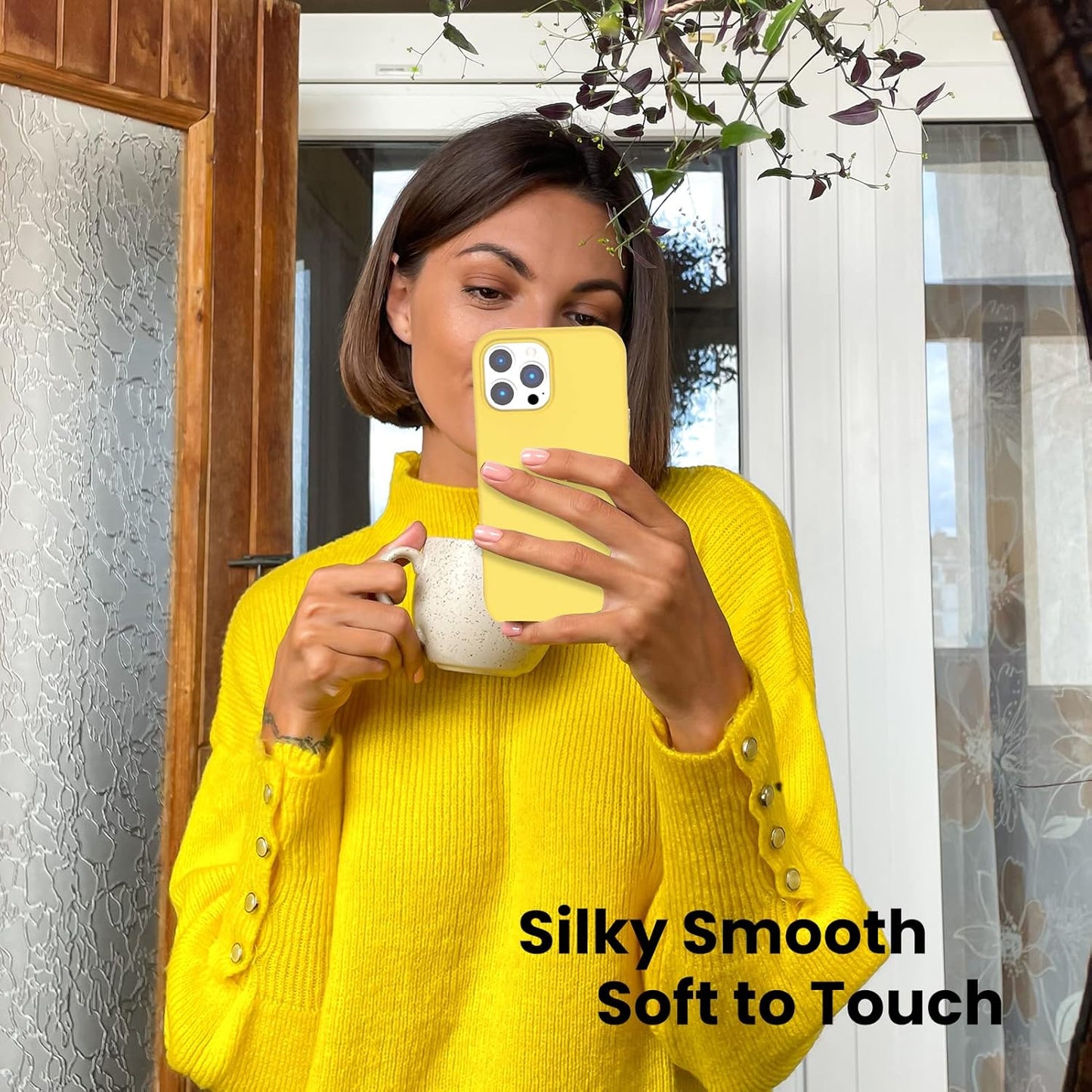 Shockproof Liquid Silicone Designed for Iphone 13 Pro Max Case 6.7", Gel Rubber Comprehensive Protection Anti-Shock Cover Drop Protection 6.7Inch-Lemon Yellow