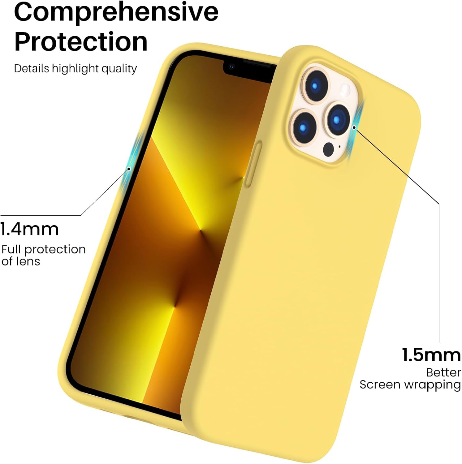 Shockproof Liquid Silicone Designed for Iphone 13 Pro Max Case 6.7", Gel Rubber Comprehensive Protection Anti-Shock Cover Drop Protection 6.7Inch-Lemon Yellow
