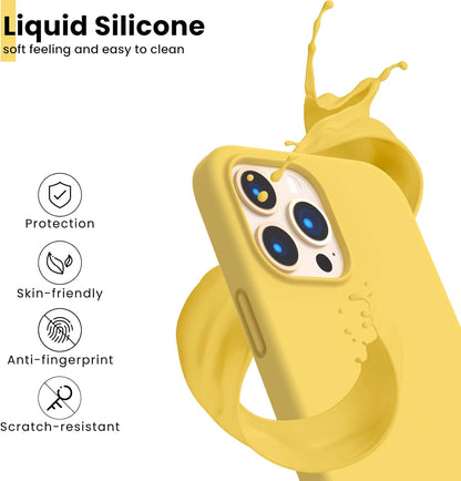 Shockproof Liquid Silicone Designed for Iphone 13 Pro Max Case 6.7", Gel Rubber Comprehensive Protection Anti-Shock Cover Drop Protection 6.7Inch-Lemon Yellow